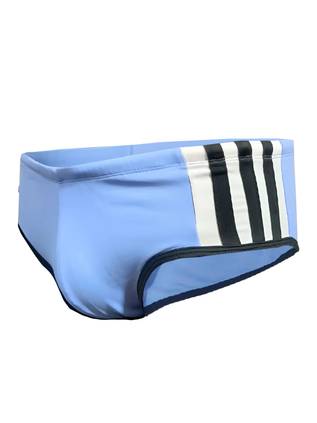 Light blue Pride Jethro 11 swim racer trunks with black and white side stripes featuring a sleek design