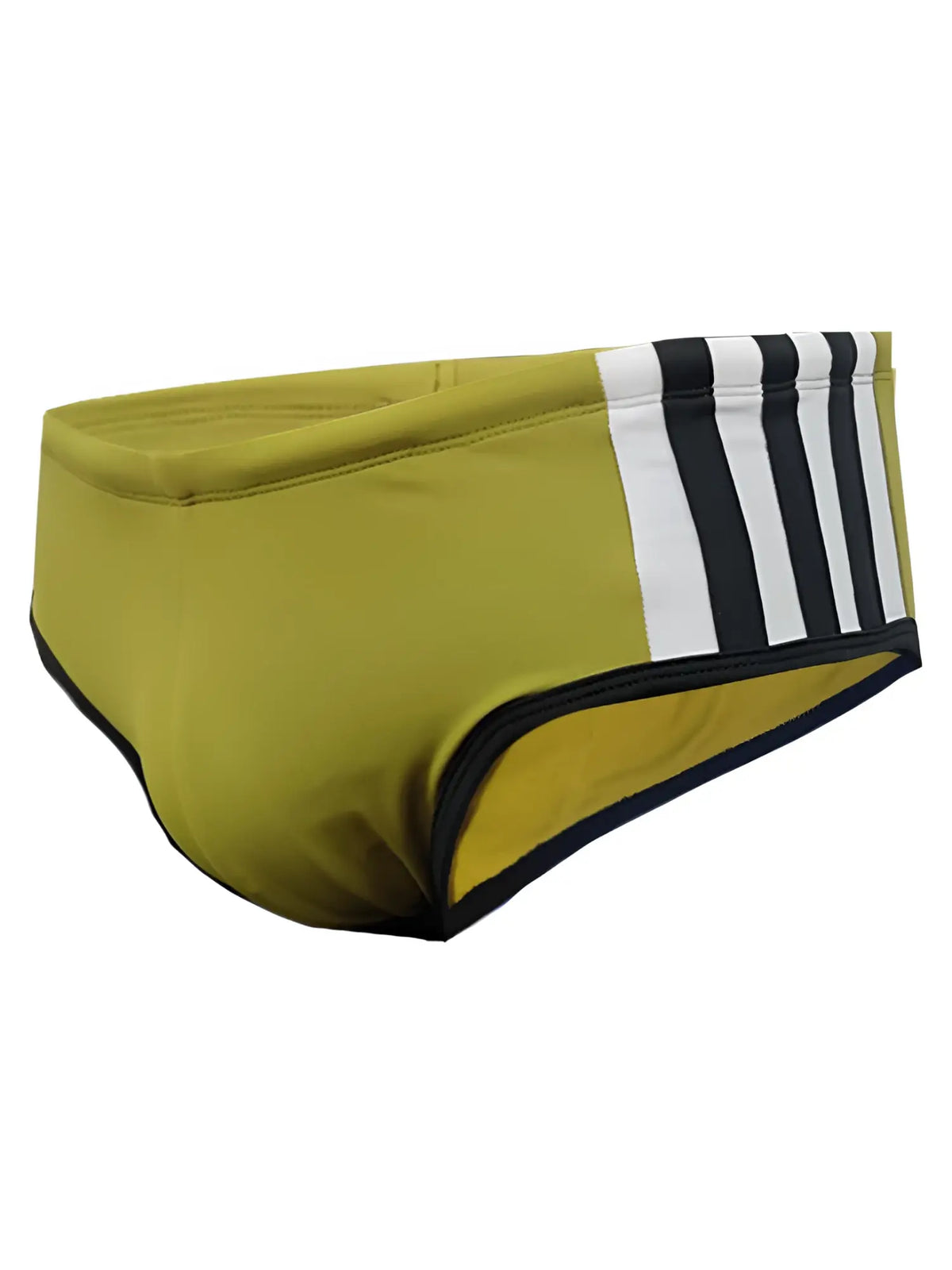 Olive green pride jethro 11 swim racer trunks with black and white side stripes featuring a sleek design