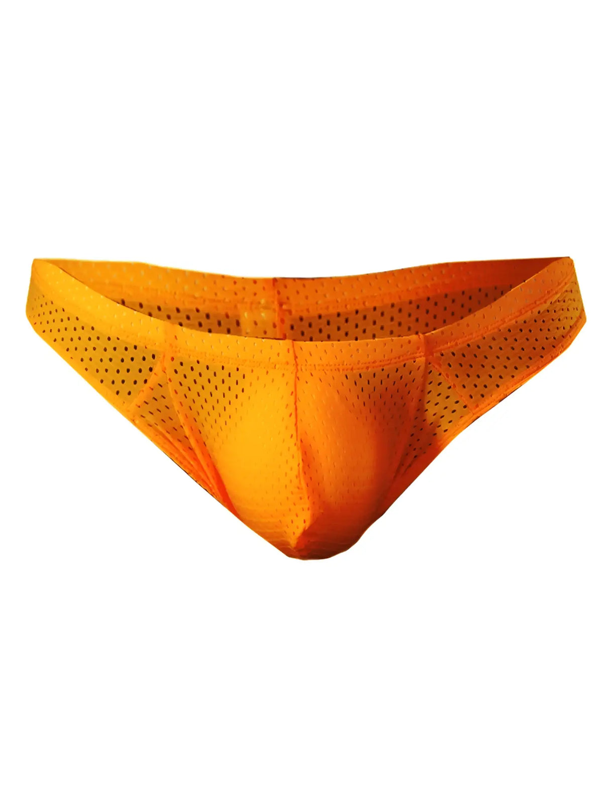 Bright orange pride mesh bunz brief with plus pouch featuring breathable perforated mesh design