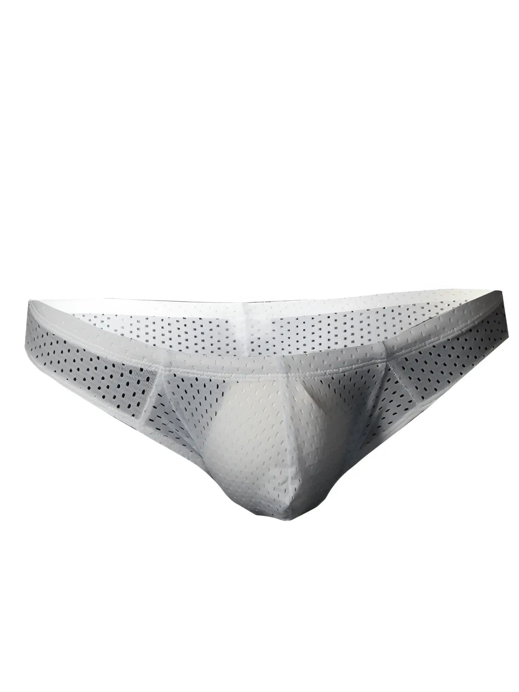 White pride mesh bunz brief with plus pouch featuring breathable perforated mesh and reinforced waistband