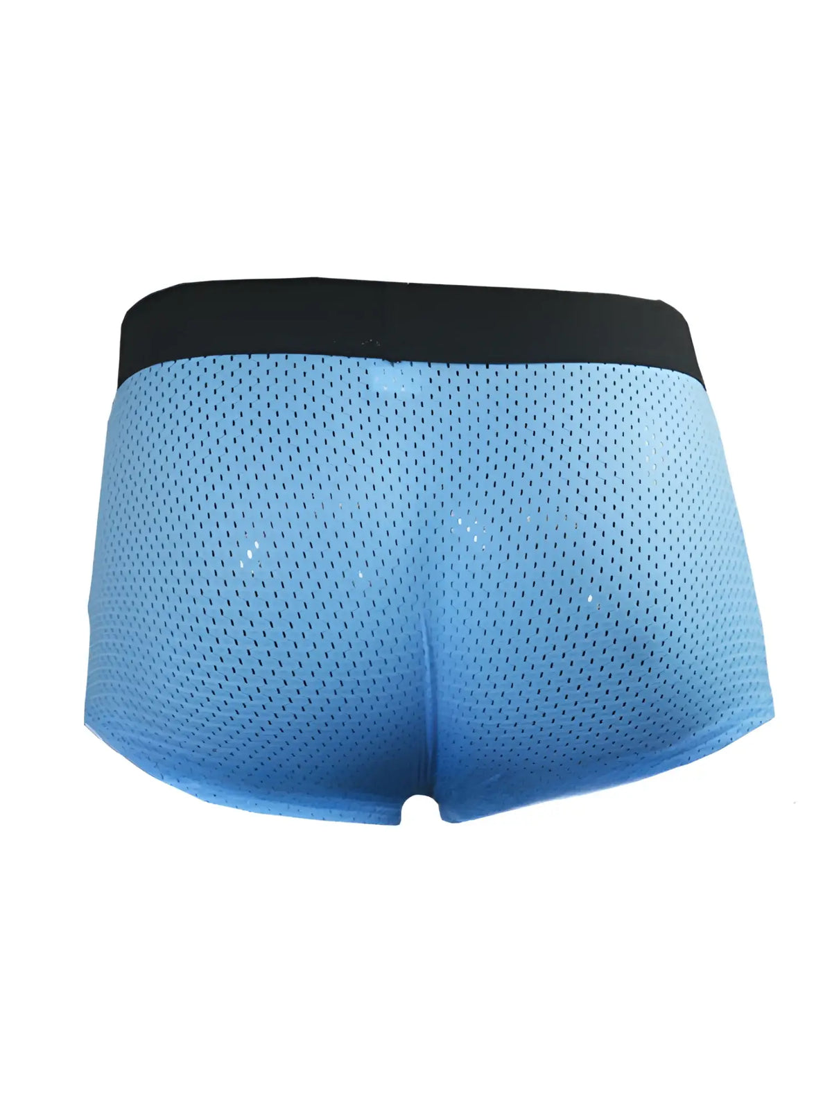 Light blue pride mesh trunk briefs with black elastic waistband made of breathable mesh fabric