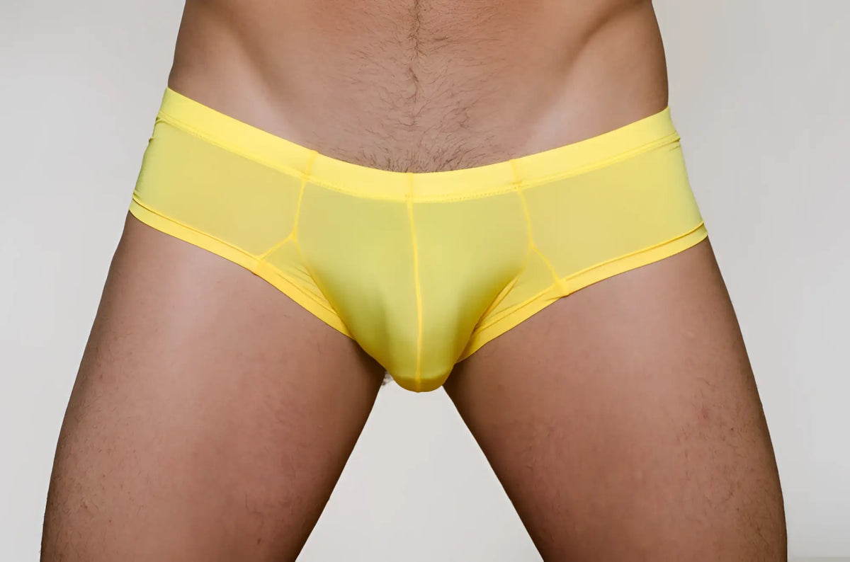 Bright yellow pride metro bunz boxer briefs with plus pouch made of smooth stretchy fabric and subtle seam detailing