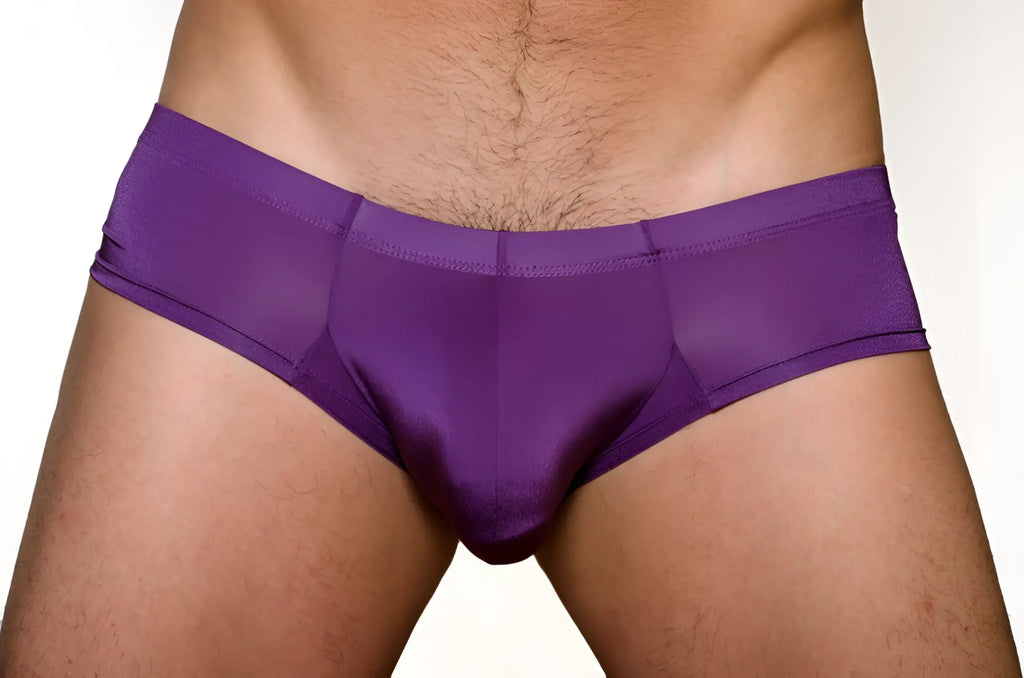 Purple satin pride metro bunz boxer with plus pouch featuring a smooth glossy finish and snug fit