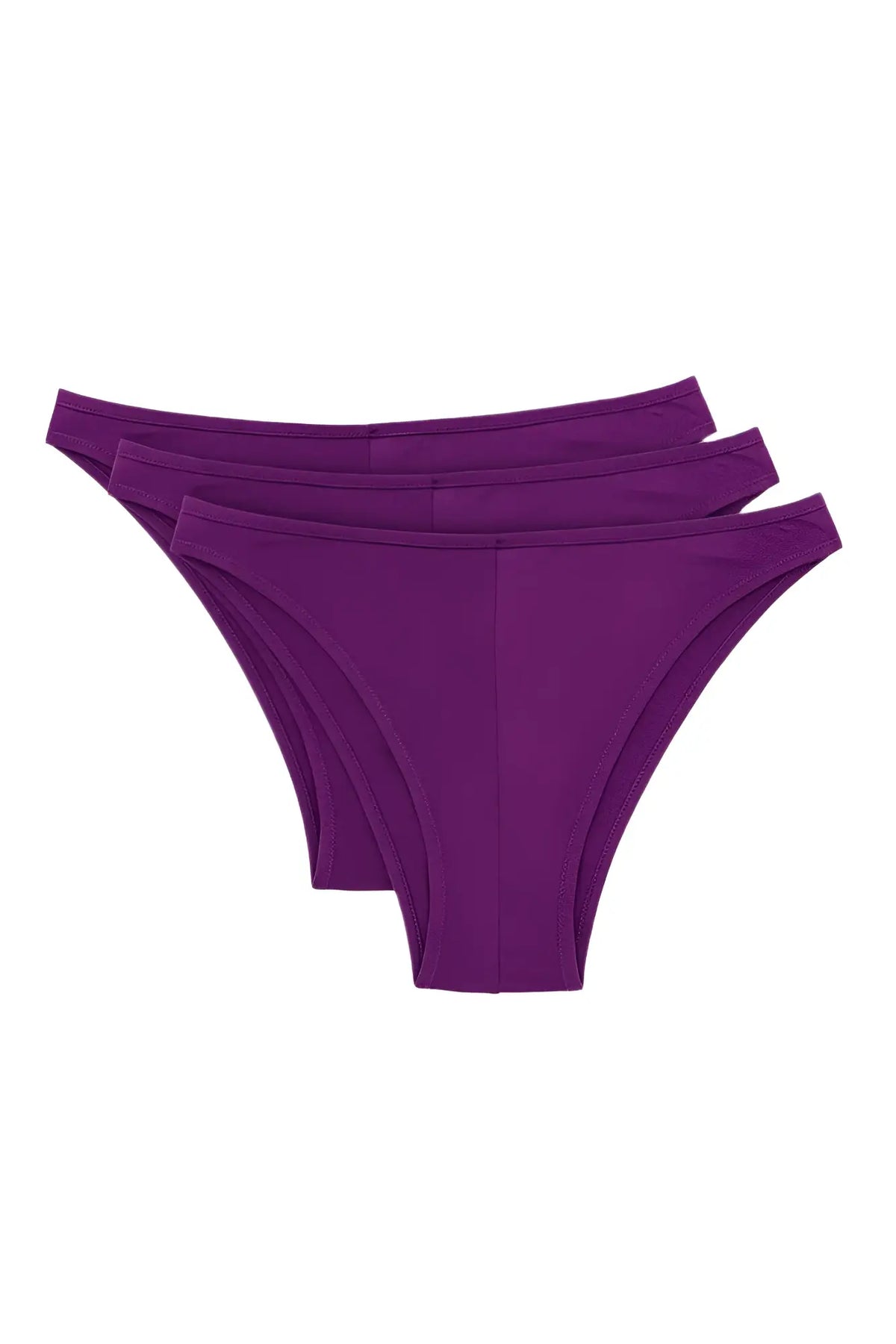 Purple high-waisted bikini bottoms in a sleek seamless design from the pride metro rio bikini 3-pack collection