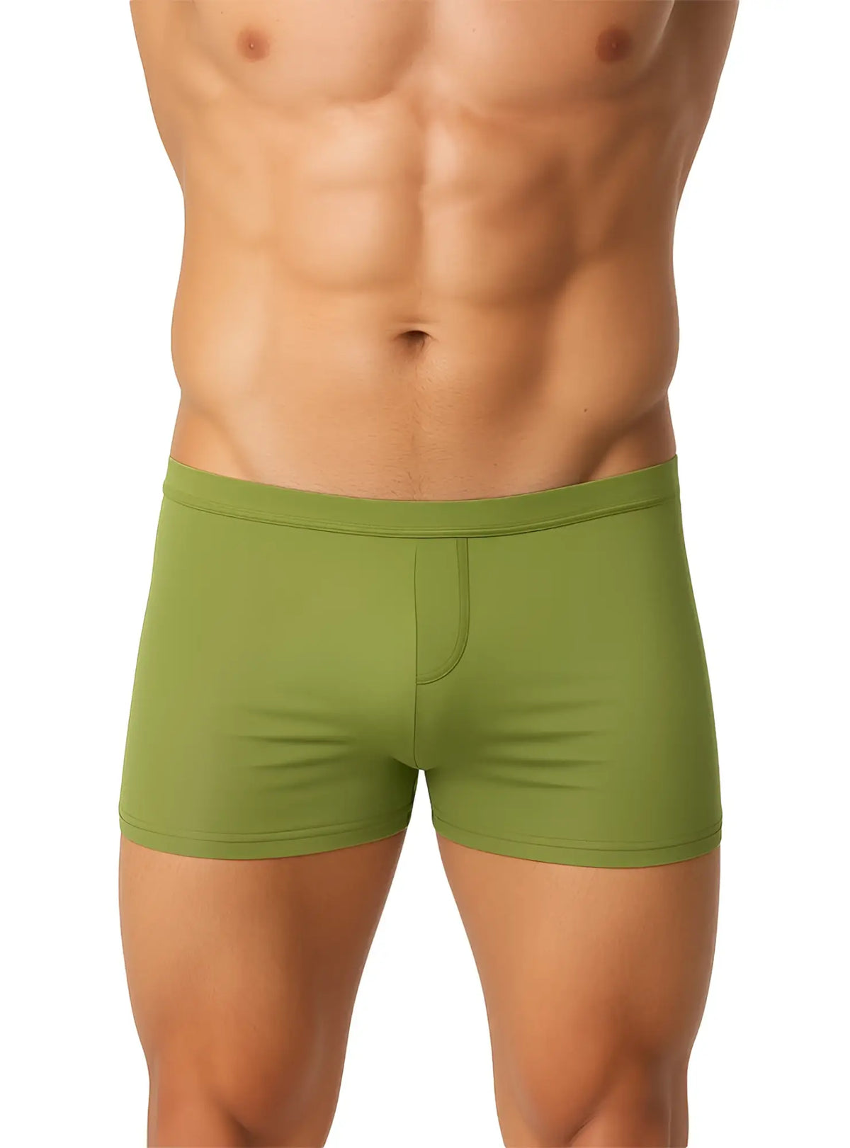 Olive green pride square trunk briefs with smooth form-fitting fabric and centered front seam for comfortable wear