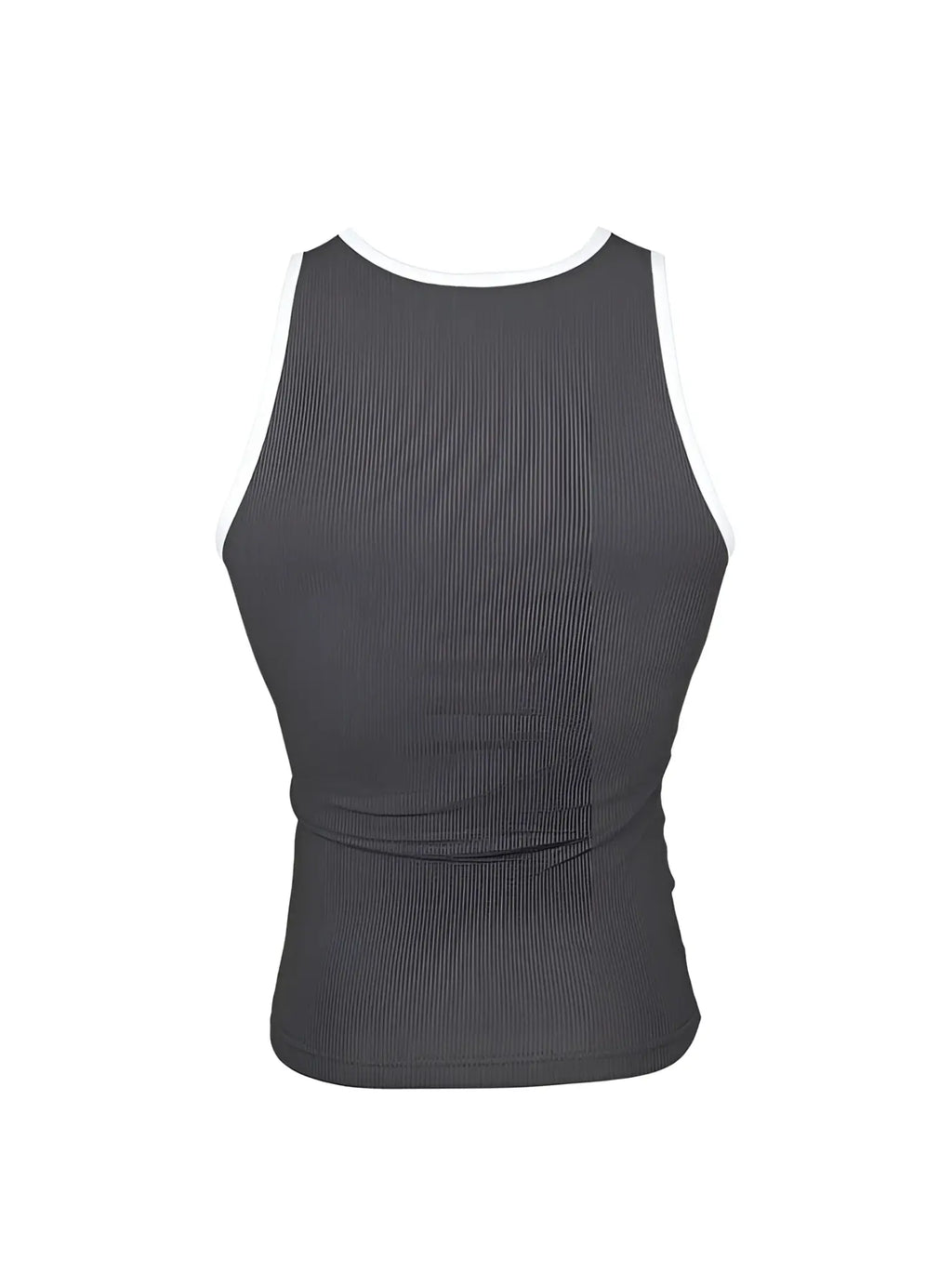 Dark gray ribbed cotton tank top with white trim around neckline and armholes pride usa style