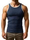 Navy blue pride usa ribbed cotton tank top with gray trim featuring a comfortable sleeveless design