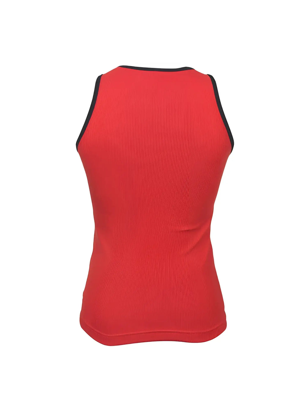 Red Pride USA ribbed cotton tank top with black trim along neckline and armholes