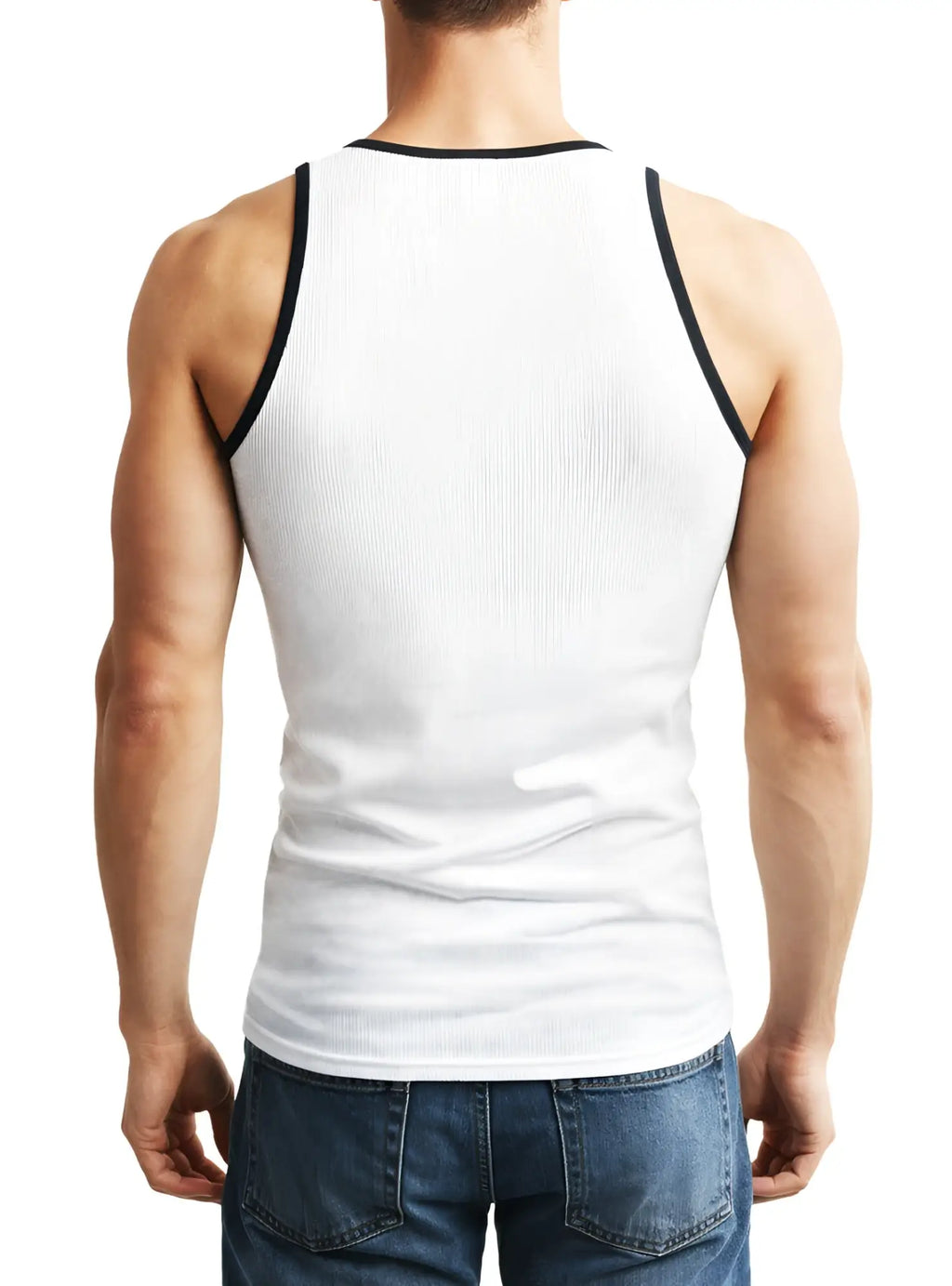 White ribbed cotton tank top with black trim from Pride USA perfect for casual summer wear