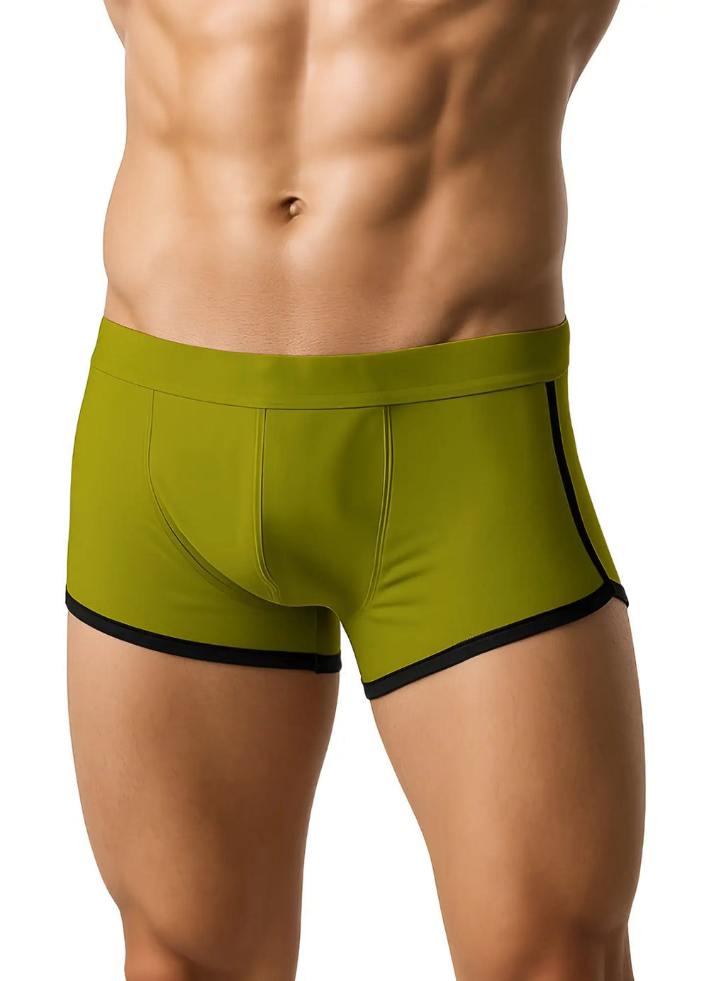 Olive green pride vince trunk boxer briefs with black trim designed for comfort and support