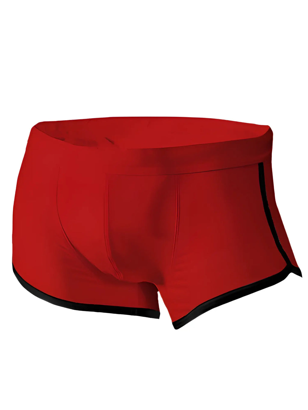 Red menâ€™s boxer briefs pride vince trunk with black trim along waistband and leg openings for comfortable wear