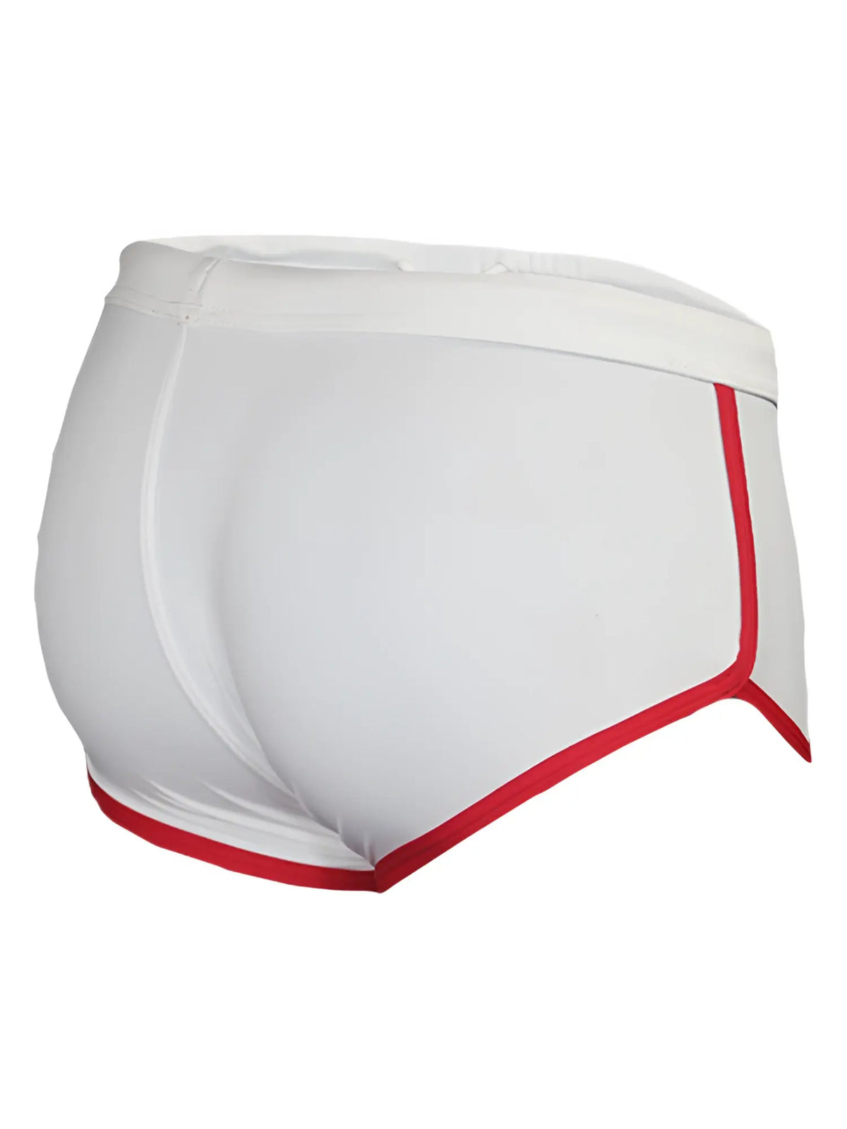 White pride vince trunk briefs with red trim on waistband and leg openings in a soft breathable fabric