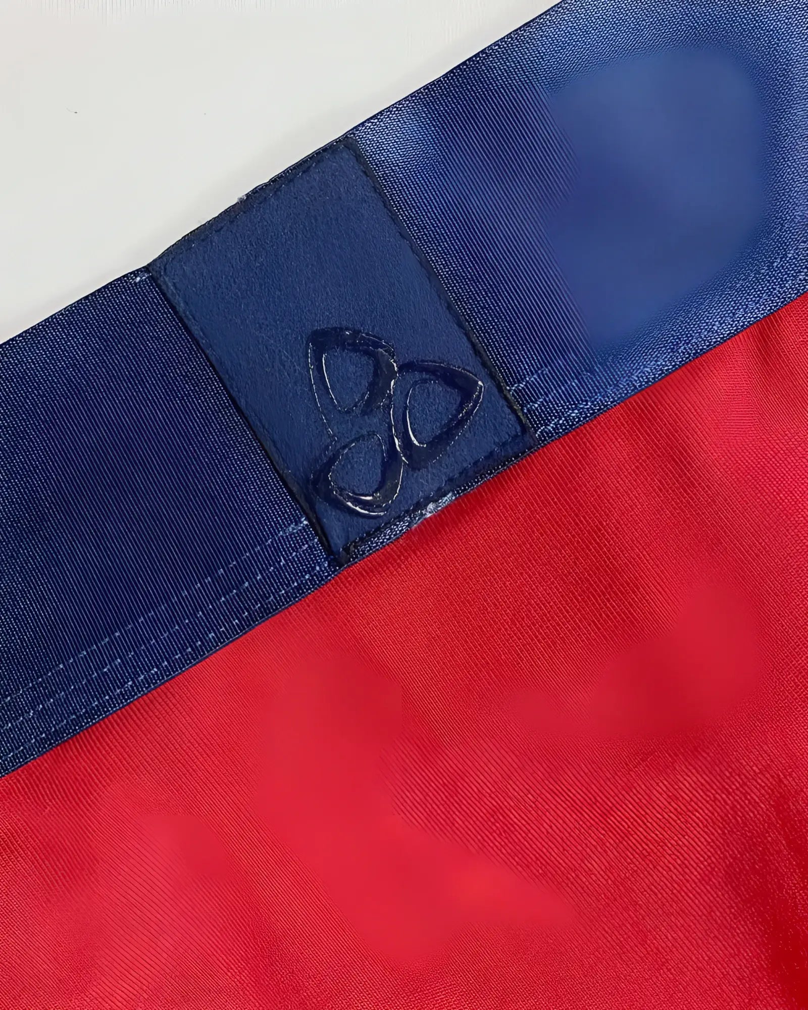 Red falcon private structure athlete mini briefs with blue elastic waistband and stitched logo patch