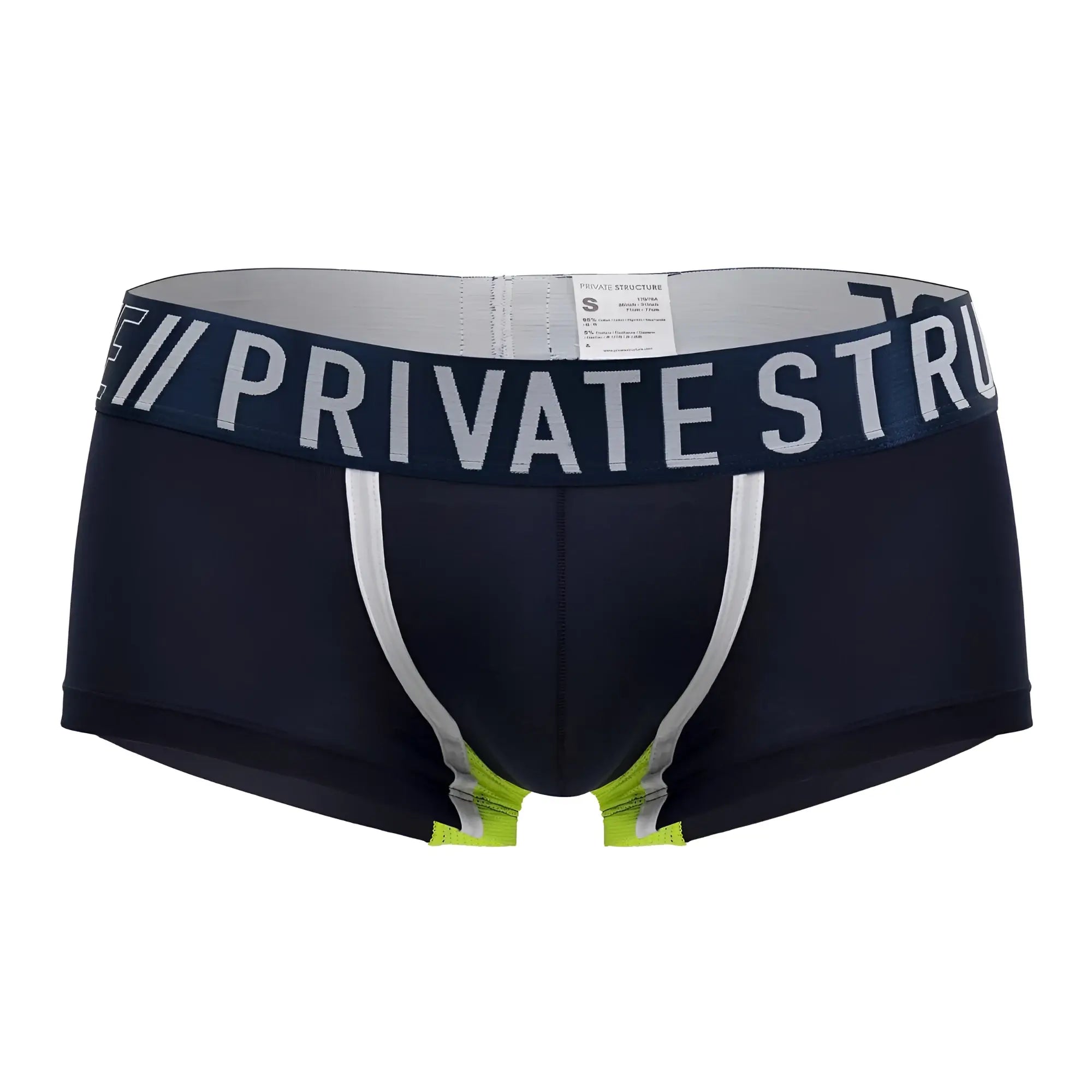 Navy ranger private structure baut4389 athlete trunks men’s boxer briefs with white and neon green waistband accents
