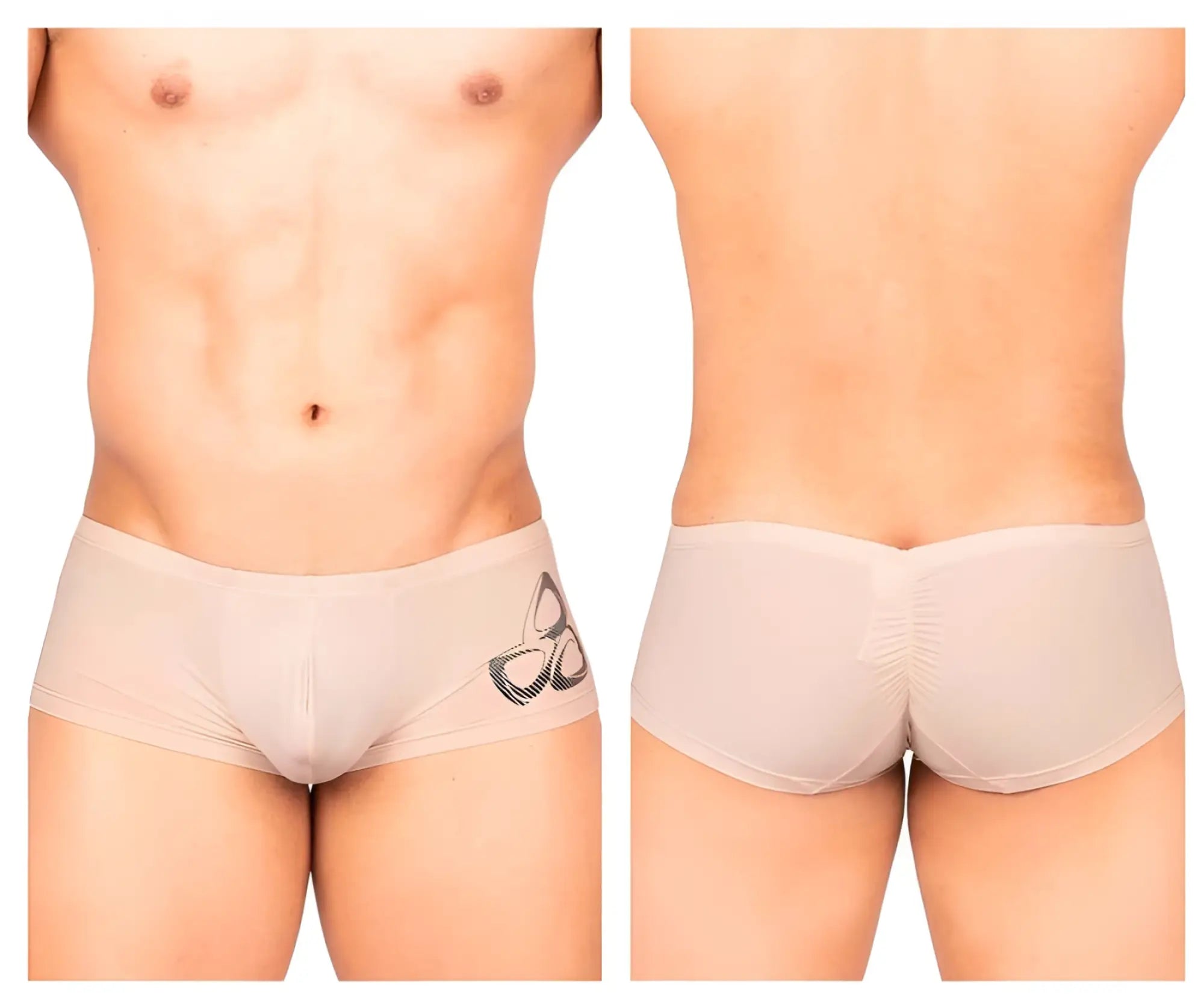 Beige private structure brut4390 bare hipster briefs with a black butterfly logo on the left hip in nude color