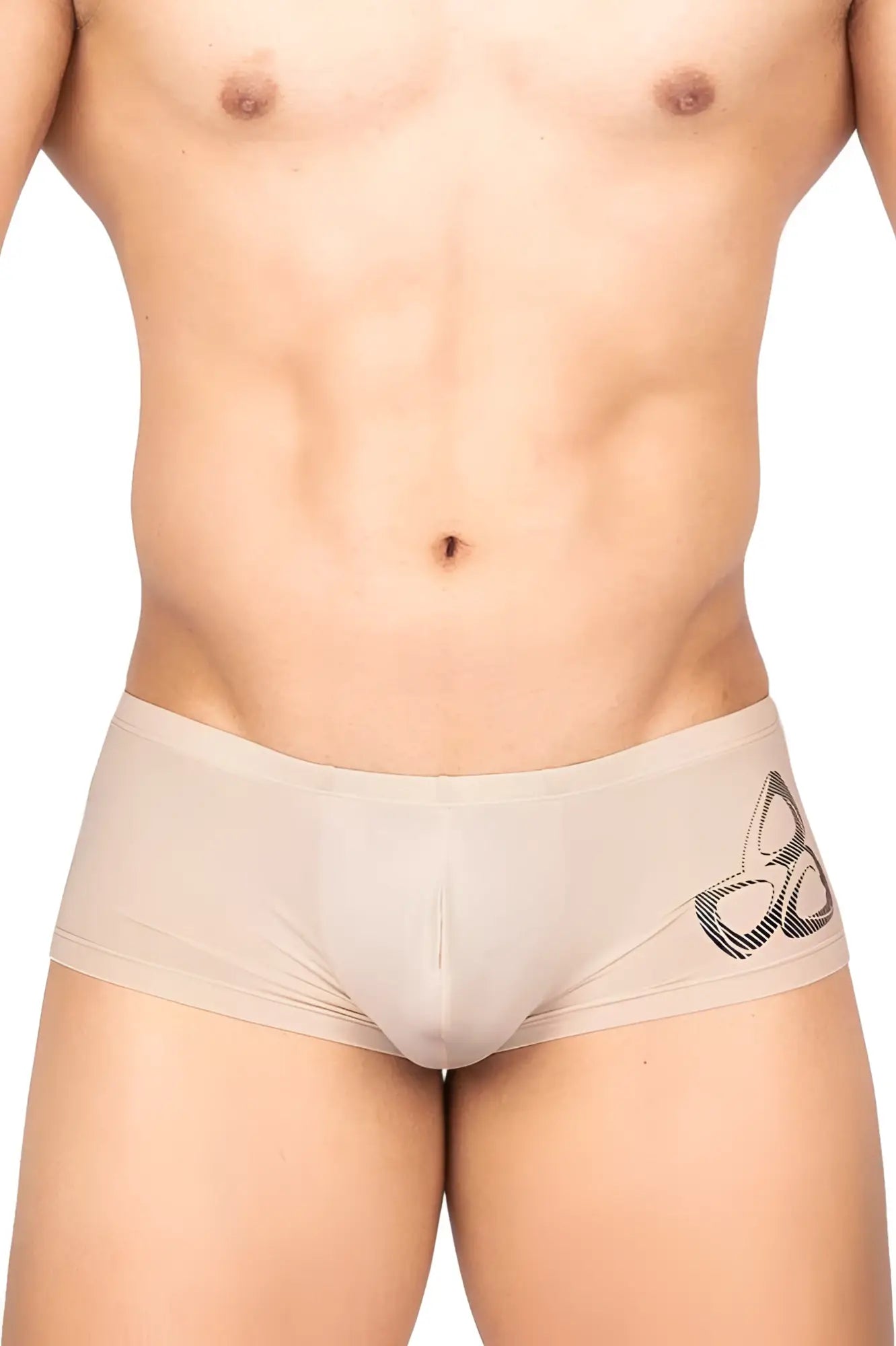 Beige men’s briefs private structure brut4390 bare hipster with black geometric logo on the side in nude color