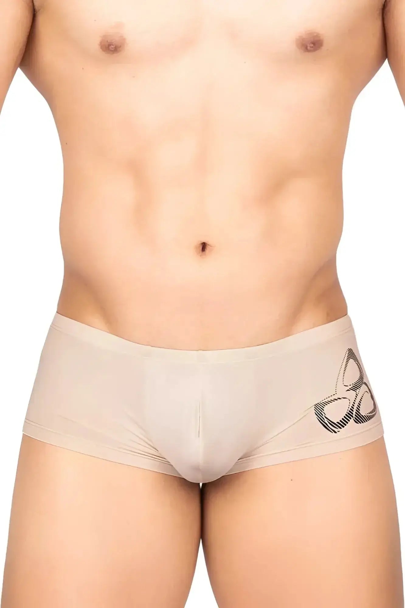 Beige men’s briefs private structure brut4390 bare hipster with black geometric logo on the side in nude color