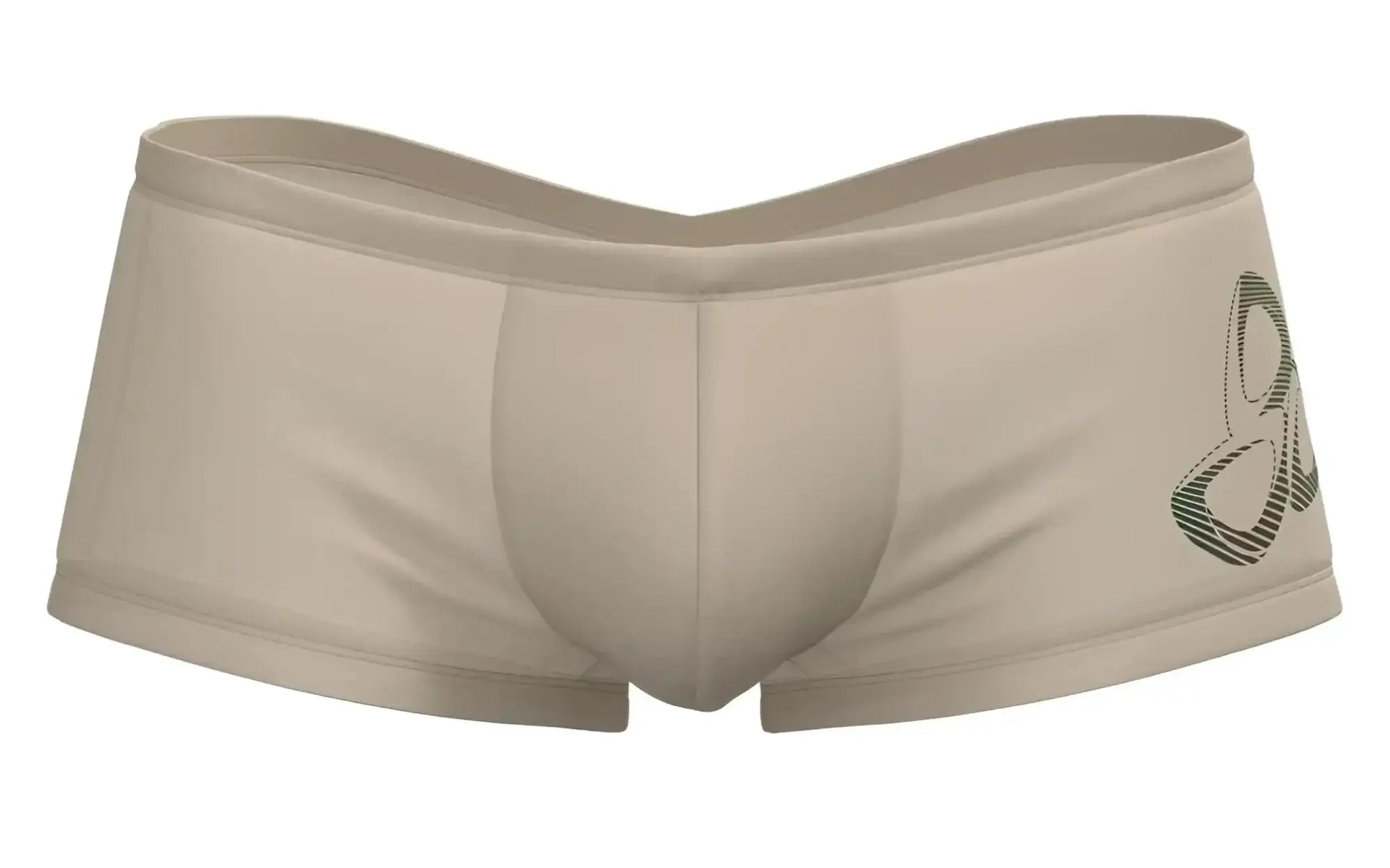 Beige men’s briefs with a subtle green logo on the side private structure brut4390 bare hipster nude color