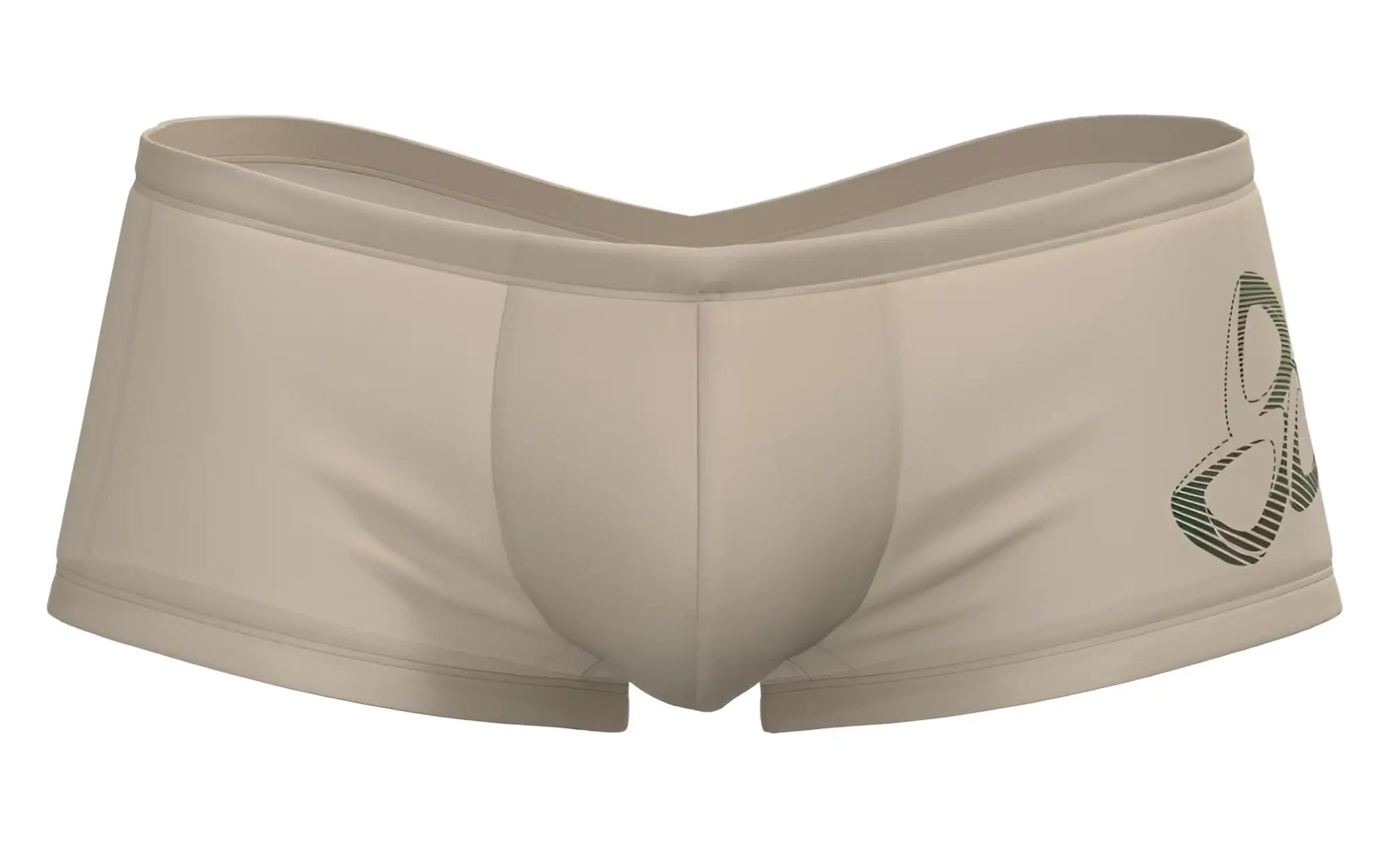 Beige men’s briefs with a subtle green logo on the side private structure brut4390 bare hipster nude color