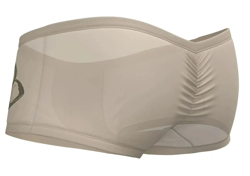 Beige seamless briefs with subtle textured pattern and small logo on side private structure brut4390 bare hipster nude