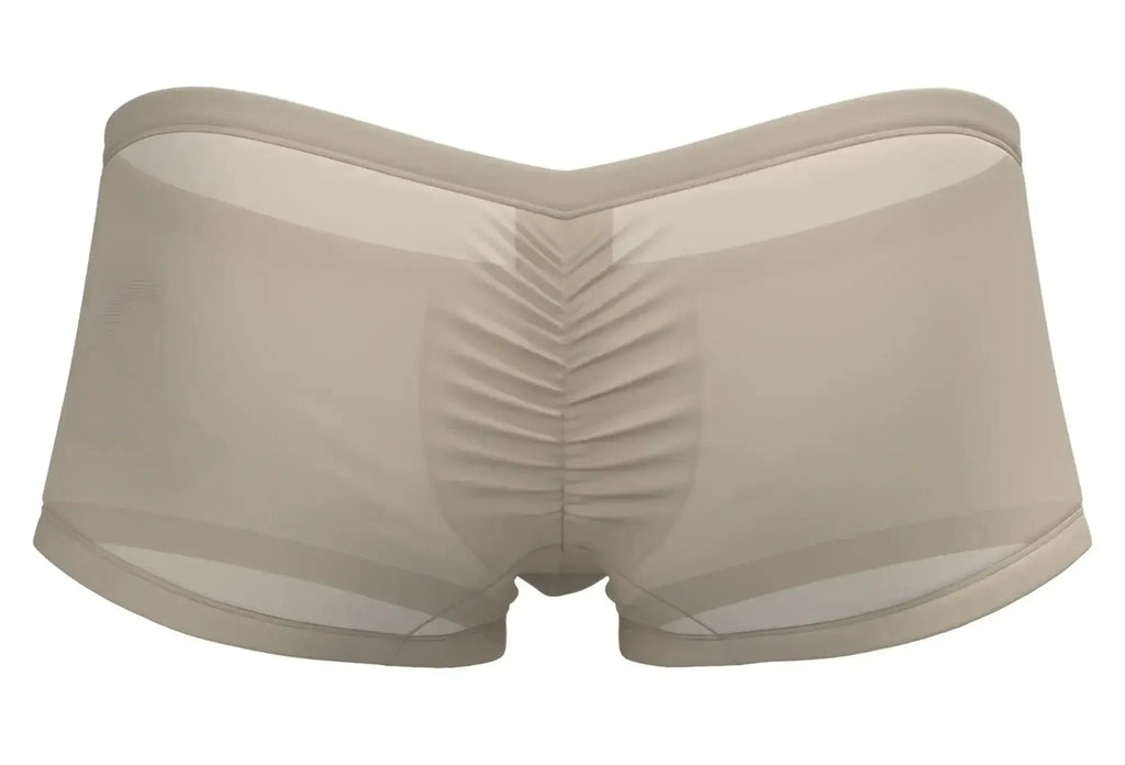 Beige sheer mesh briefs with ruched back panel and elastic waistband in nude from private structure bruth4390 bare hipster