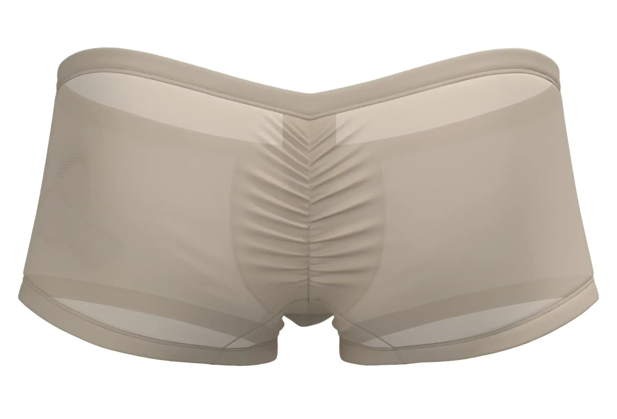 Beige sheer mesh briefs with ruched back panel and elastic waistband in nude from private structure bruth4390 bare hipster