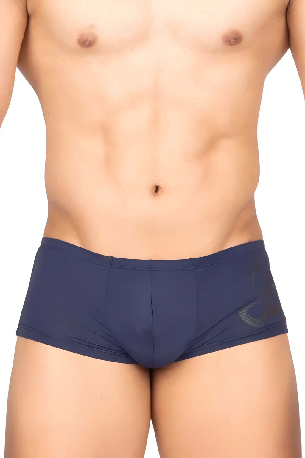 Navy blue private structure brut4390 bare hipster briefs with silk fabric and subtle dark gray side logo