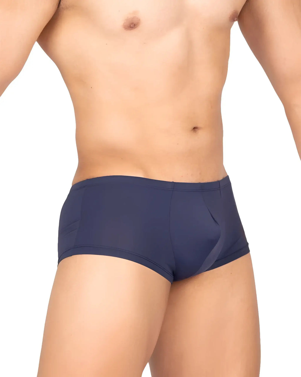 Navy blue briefs in smooth silk fabric with subtle side seam detail from Private Structure bare hipster line