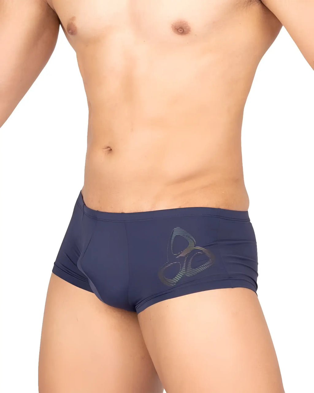 Navy blue silk briefs with a subtle gray abstract logo on the side from Private Structure Bare Hipster BRUT4390