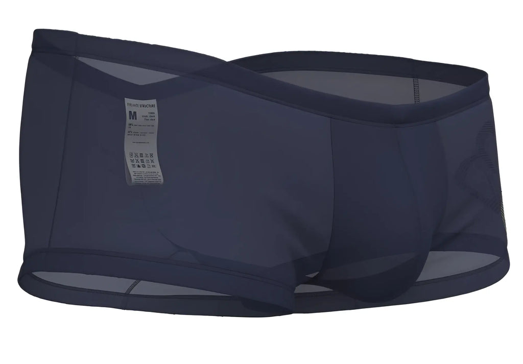 Dark navy blue mesh boxer briefs with contoured support and reinforced waistband from Private Structure BRUT4390 Bare Hipster Silk Navy