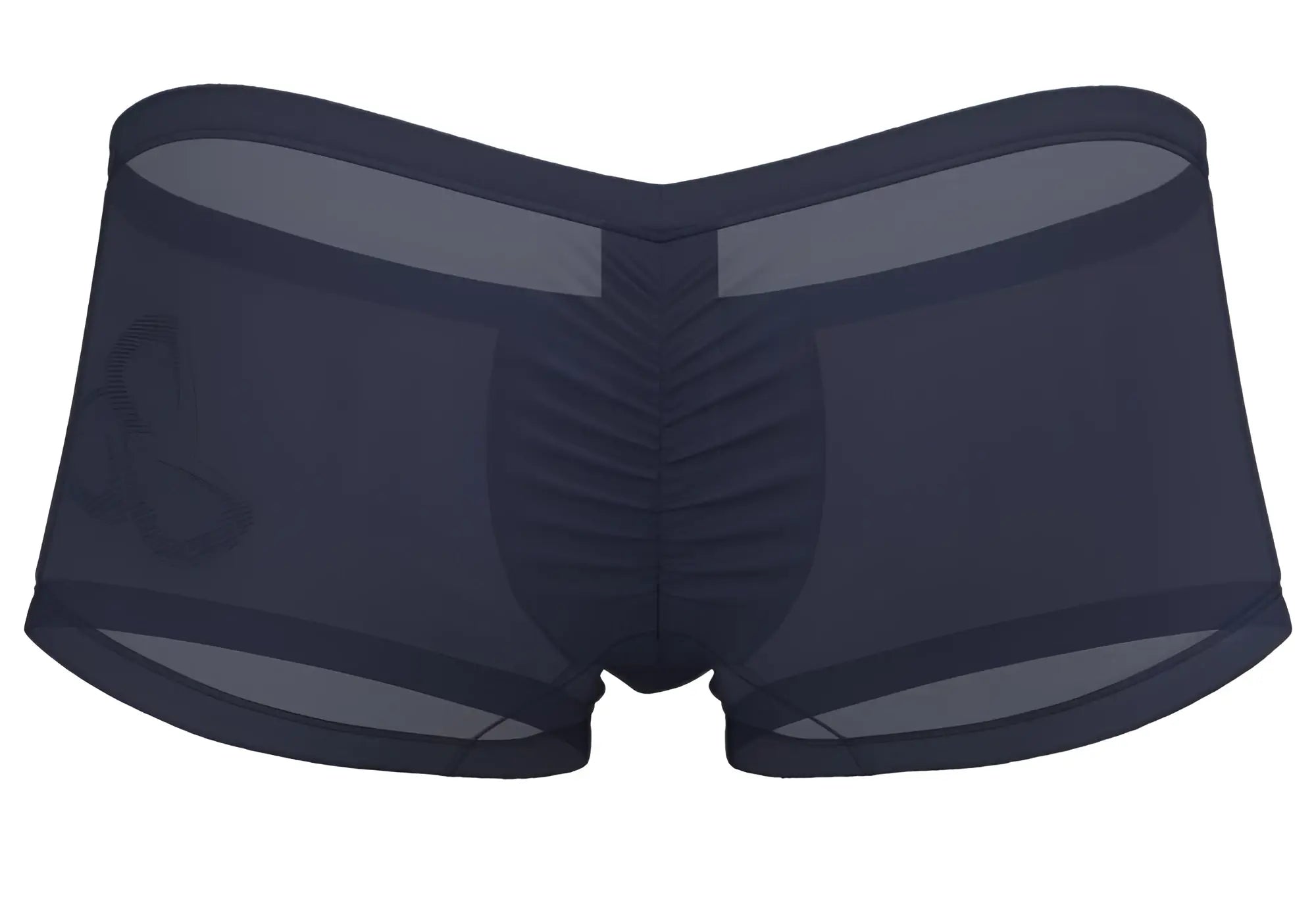 Private structure brut4390 bare hipster dark navy silk mesh briefs with ruched center panel and subtle logo on left leg