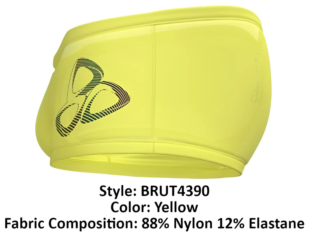 Bright yellow private structure brut4390 bare hipster athletic shorts with a sleek form-fitting design and black logo on side
