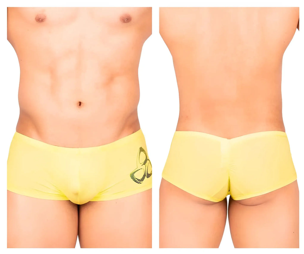 Private Structure BRUT4390 bright yellow men’s briefs with black embroidered butterfly on the left side