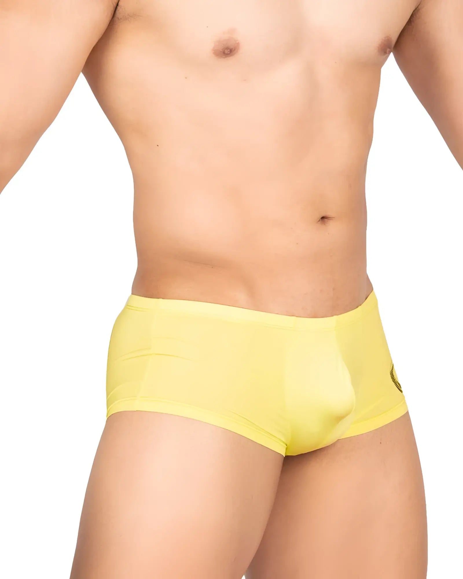 Bright yellow Private Structure BRUT4390 bare hipster briefs with smooth form-fitting fabric and small side logo