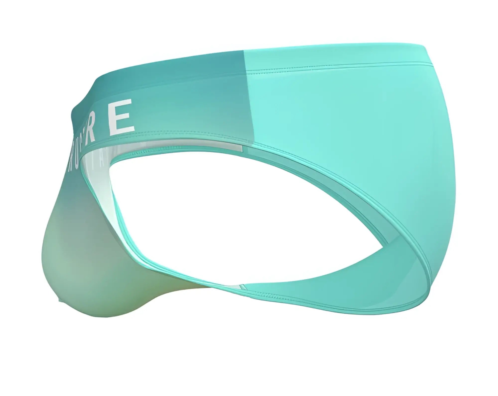 A sleek mint green athletic brief with a subtle gradient and white waistband lettering private structure brut4392