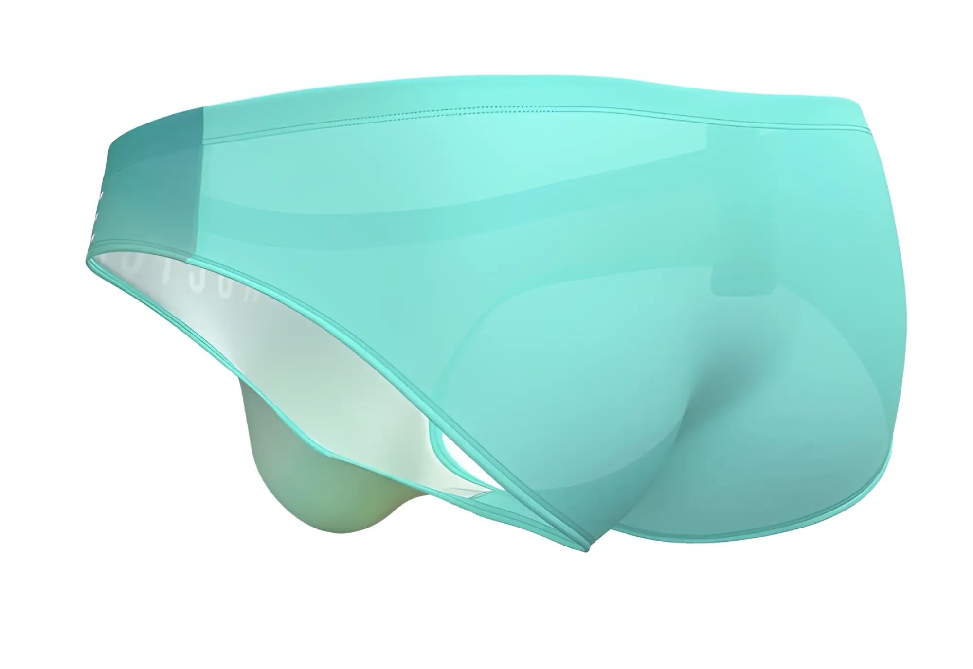 A translucent mint green brief by Private Structure BRUT4392 with smooth form fitting design and subtle seam detailing