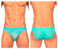 Turquoise sheer mesh briefs with private structure branding on the waistband from the private structure BRUT4392.