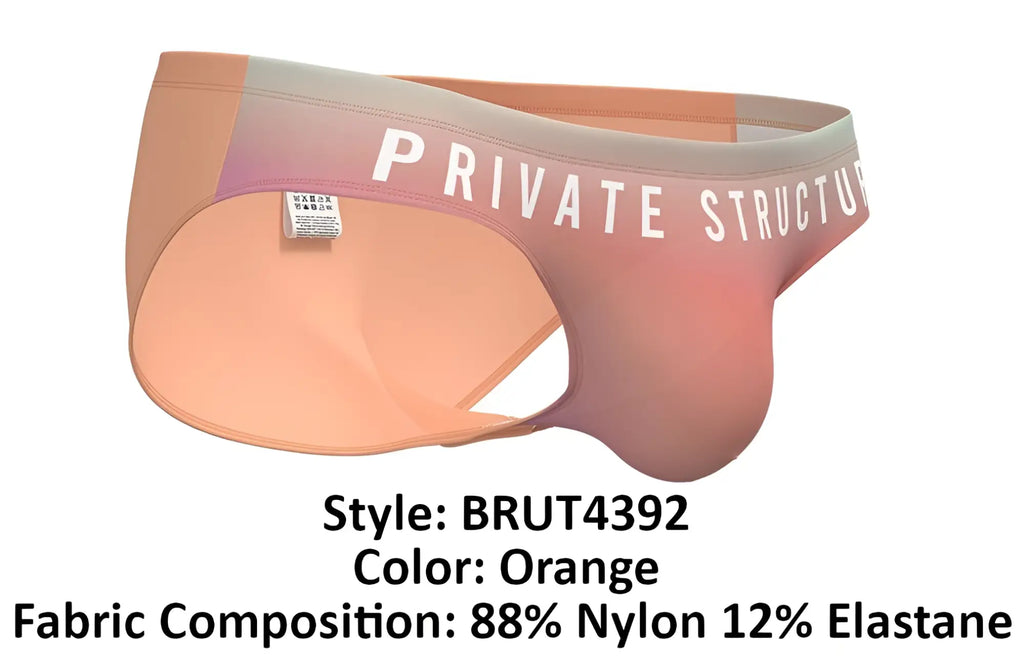 Orange private structure brut4392 bare bikini briefs with gradient pink to orange branded waistband for men