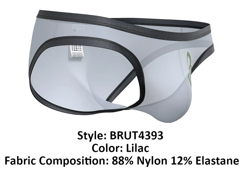 Lilac transparent briefs with black trim and subtle green logo from Private Structure BRUT4393 Bare Bikini collection