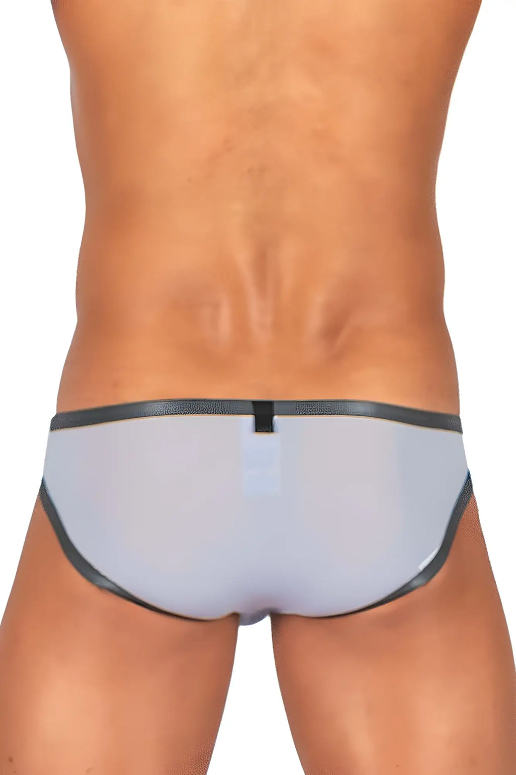 Private structure brut4393 bare bikini lilac color gray translucent briefs with black trim and small central tab front view