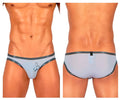 Private Structure BRUT4393 bare bikini sheer light gray briefs with dark gray trim and small embroidered logo on front