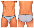 Private Structure BRUT4393 bare bikini sheer light gray briefs with dark gray trim and small embroidered logo on front