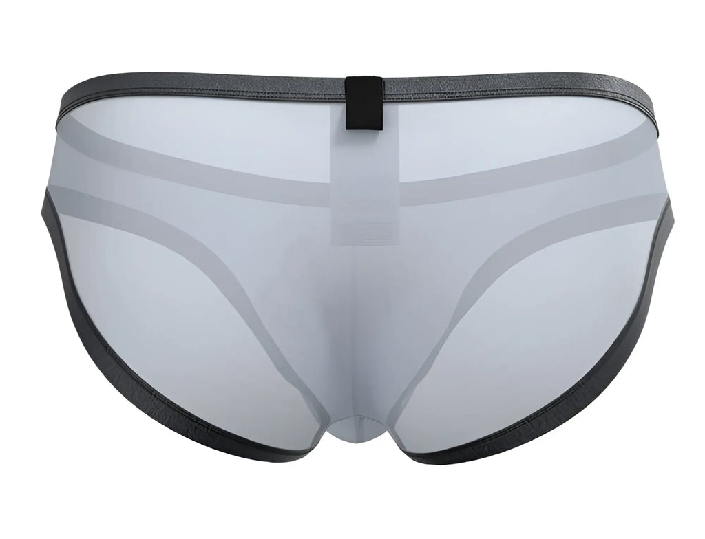 Transparent gray mesh briefs with black elastic trim and central black tab in private structure brut4393 bare bikini lilac color