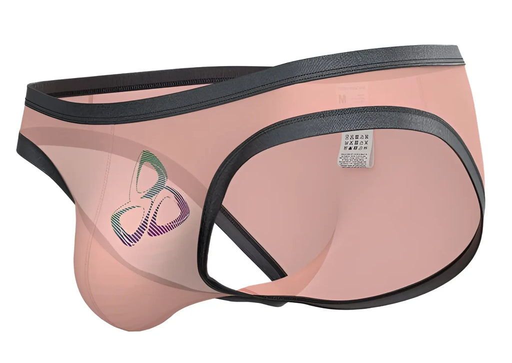 Private Structure Brut4393 bare bikini color orange pink briefs with black trim and colorful abstract logo on the side