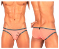 Pink men’s briefs with dark gray trim and embroidered bow detail from private structure brut4393 bare bikini orange collection
