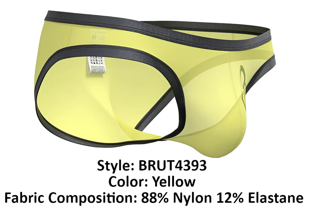 Yellow men’s briefs private structure brut4393 bare bikini with black trim made of 88% nylon 12% elastane