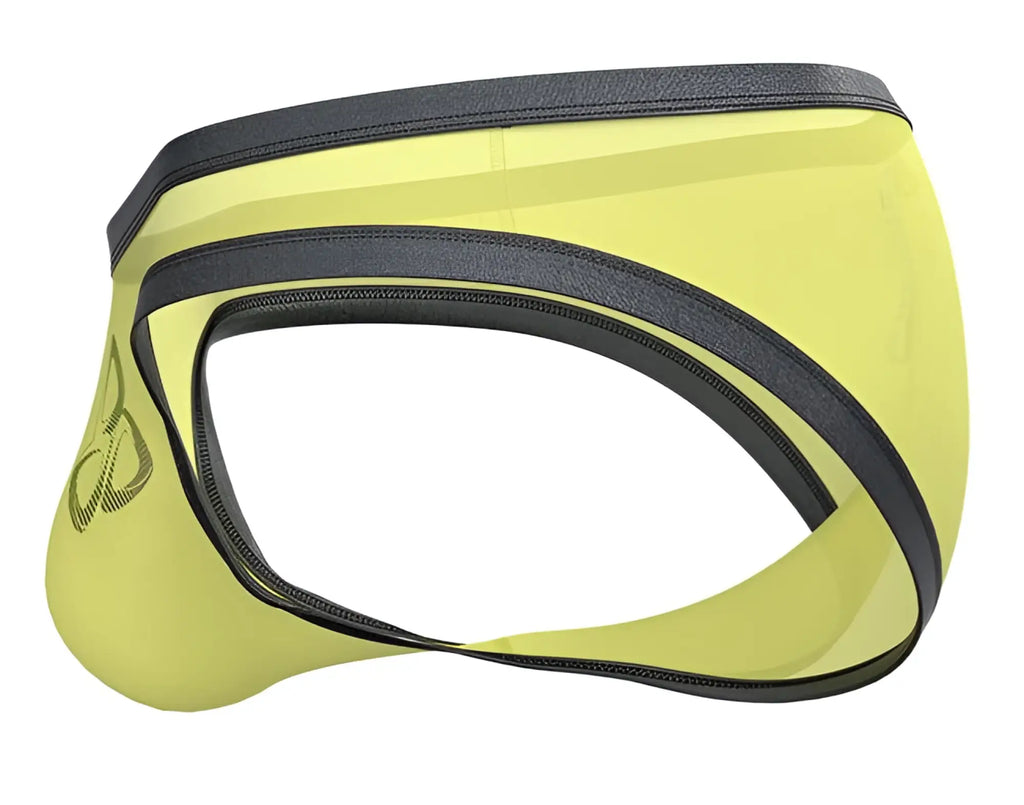 Private Structure BRUT4393 bare bikini yellow vibrant lime green athletic briefs with black trim and subtle side logo