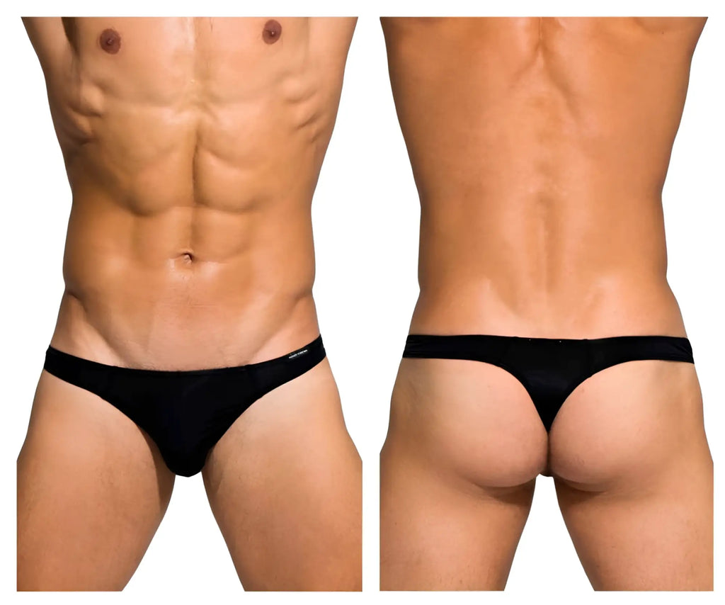 Black private structure desire glaze thong briefs with sleek smooth fabric and minimal waistband branding