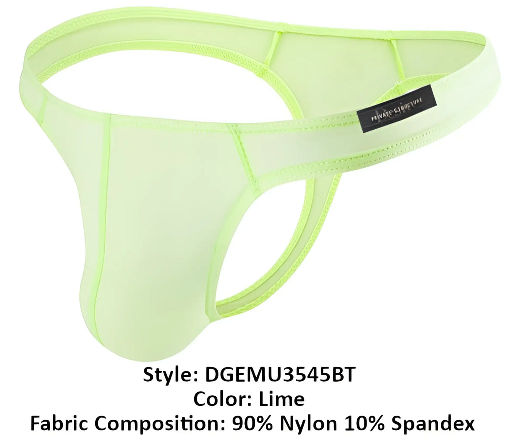 Private Structure DGEMU3545BT desire glaze thong in lime sheer nylon and spandex with a sleek form-fitting design