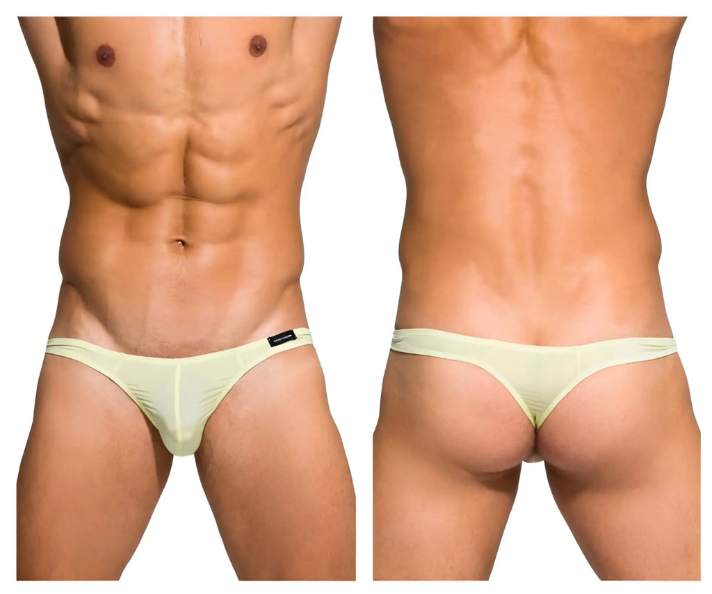 Light green lime sheer thong with black brand tag at waistband private Structure DGEMU3545BT desire glaze thong